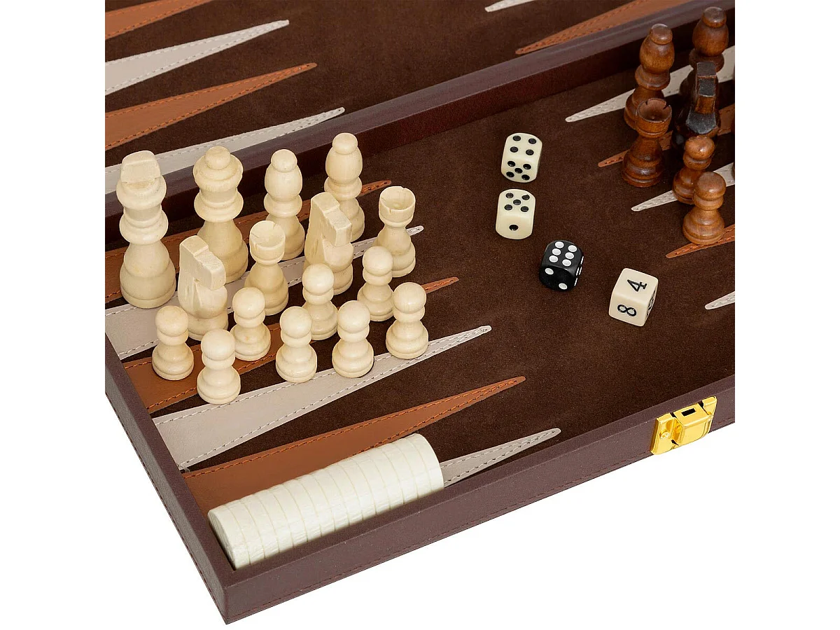 Jeu de Backgammon & d'Échec "Jule" 40cm Marron