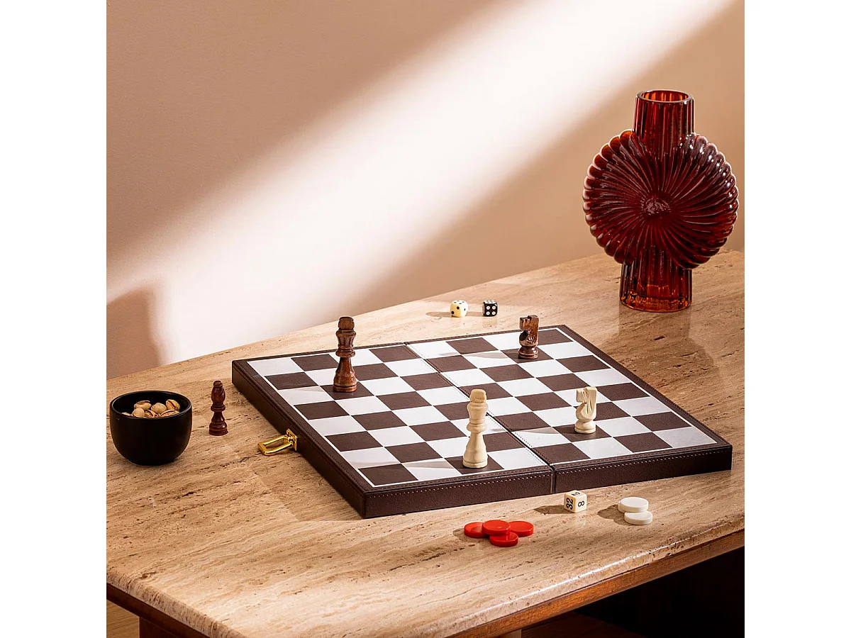 Jeu de Backgammon & d'Échec "Jule" 40cm Marron