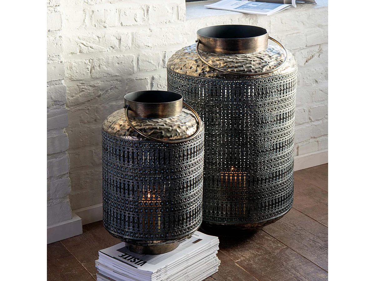 Lanterne Cylindrique en Métal "Antique" 44cm Bronze