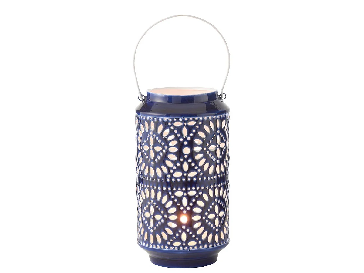 Lanterne Ajourée en Métal "Nag" 33cm Bleu