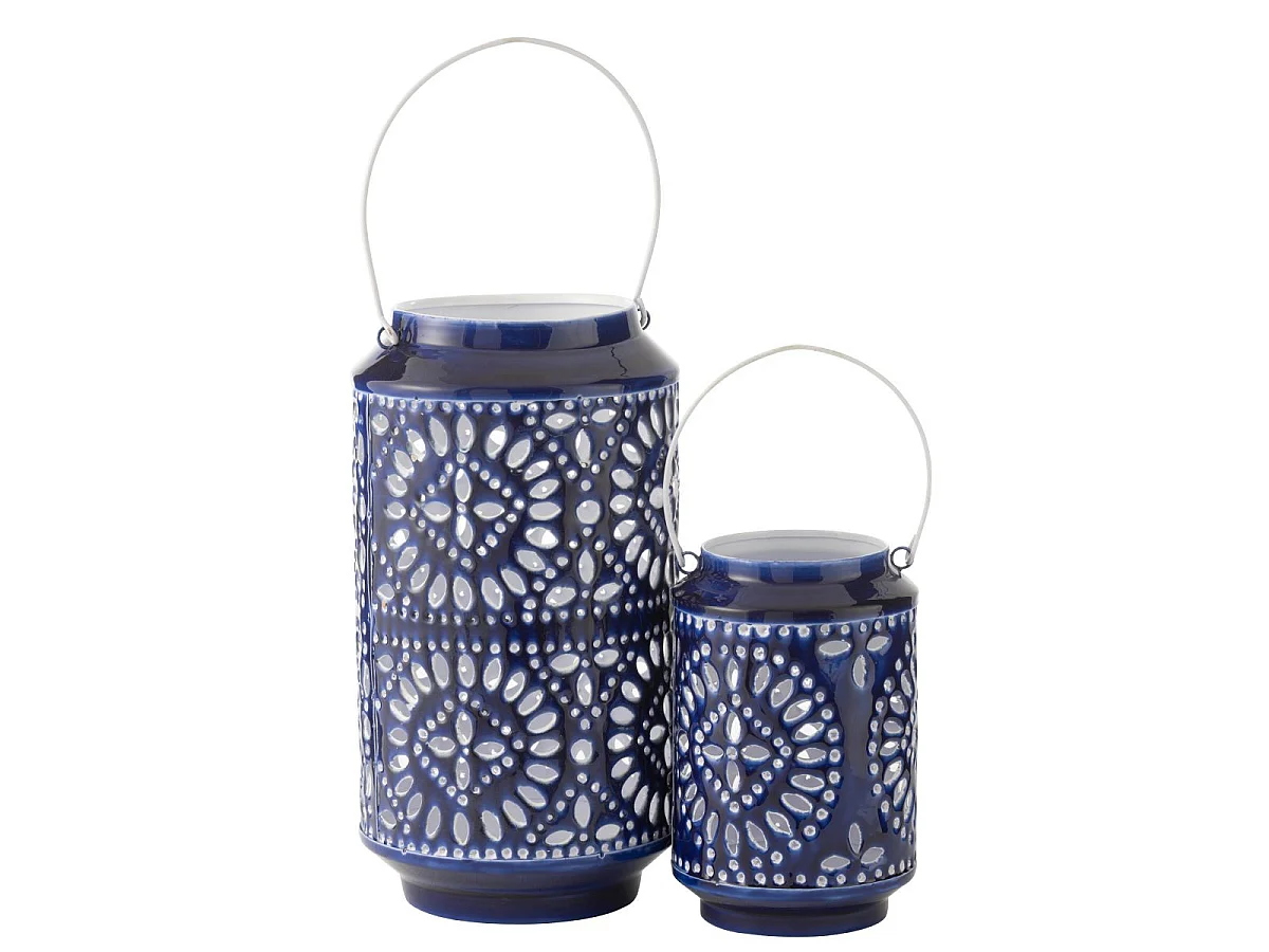 Lanterne Ajourée en Métal "Nag" 33cm Bleu