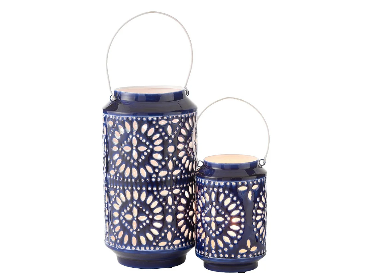 Lanterne Ajourée en Métal "Nag" 33cm Bleu