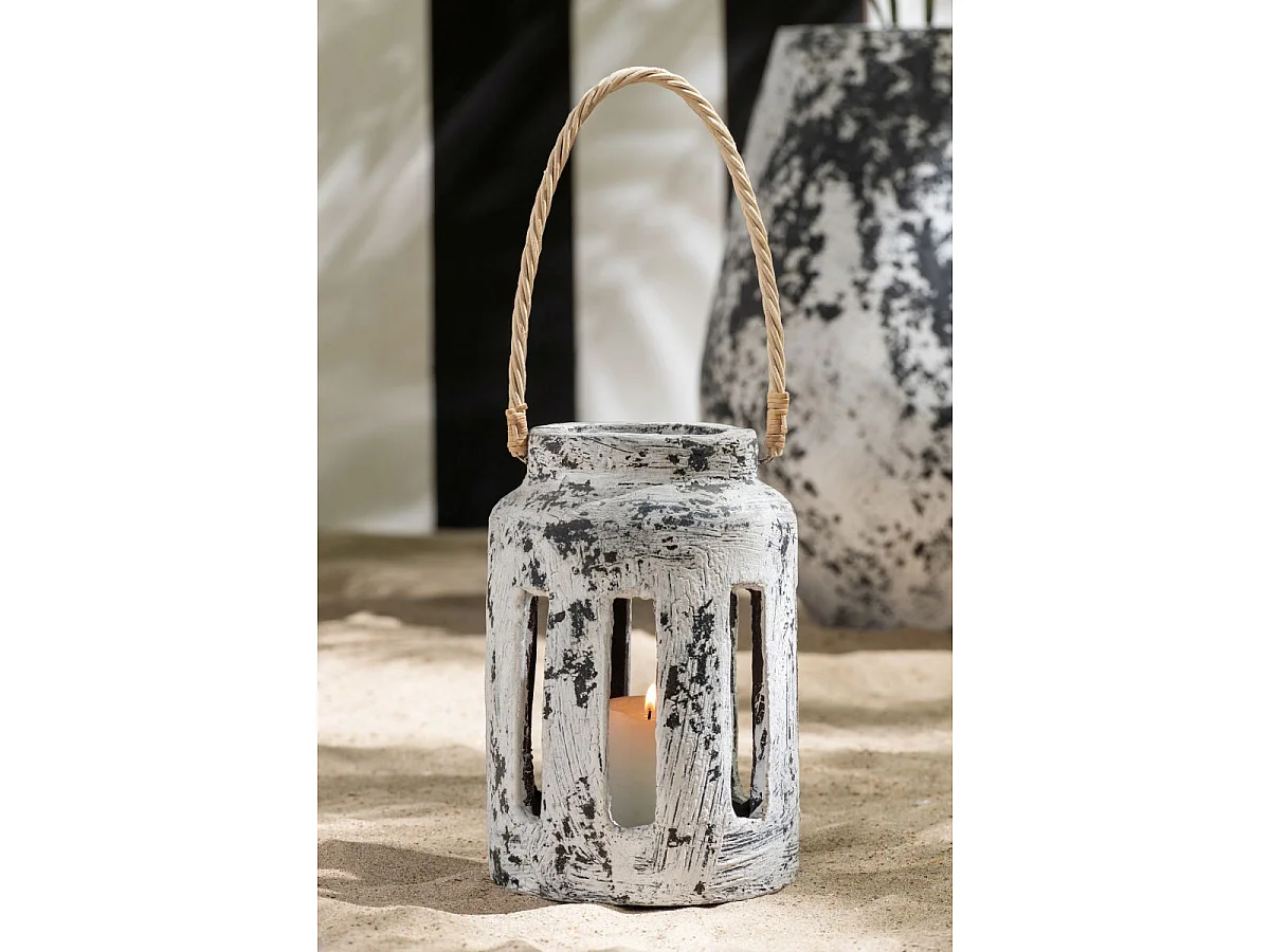 Lanterne en Terre Cuite "Ruby" 34cm Noir & Blanc