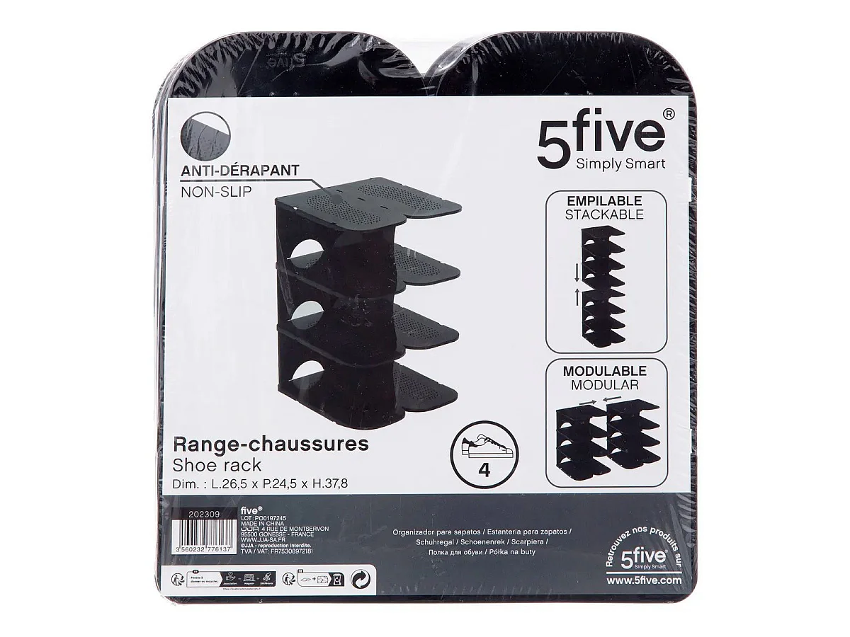 Range-Chaussures Empilable "4 Paires" 37cm Noir