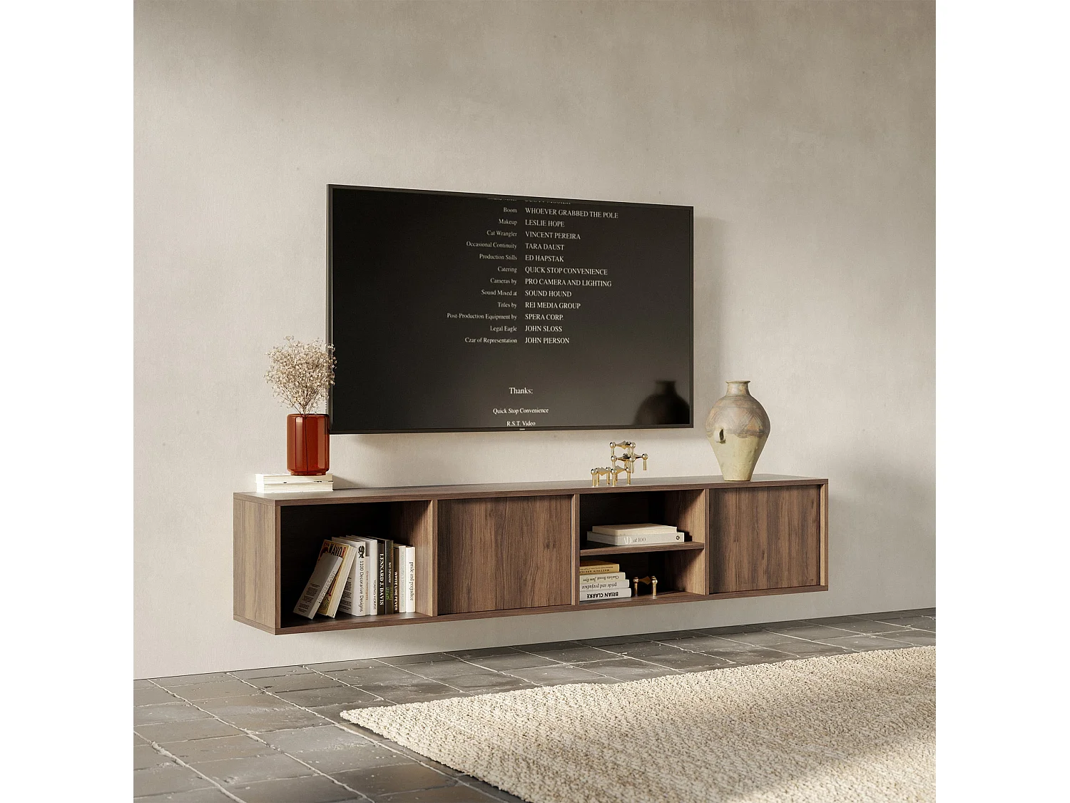 TV-Hängeboard 2-türig - Warmia Walnuss - 200 cm - Sanva