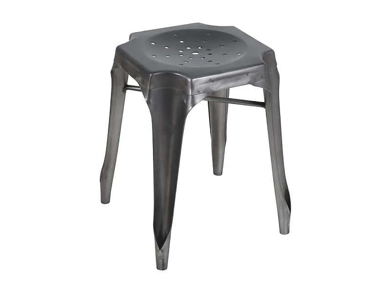 Lot 2 tabourets vintage empilables en métal gris vieilli - METALICA