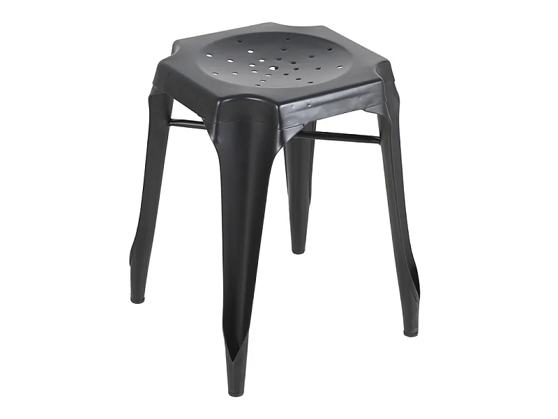 Lot 2 tabourets H. 44 cm vintage empilables en métal noir - METALICA