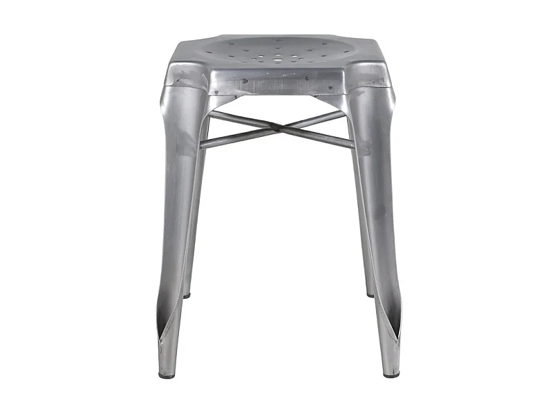 Lot 4 tabourets vintage empilables en métal gris argenté - METALICA