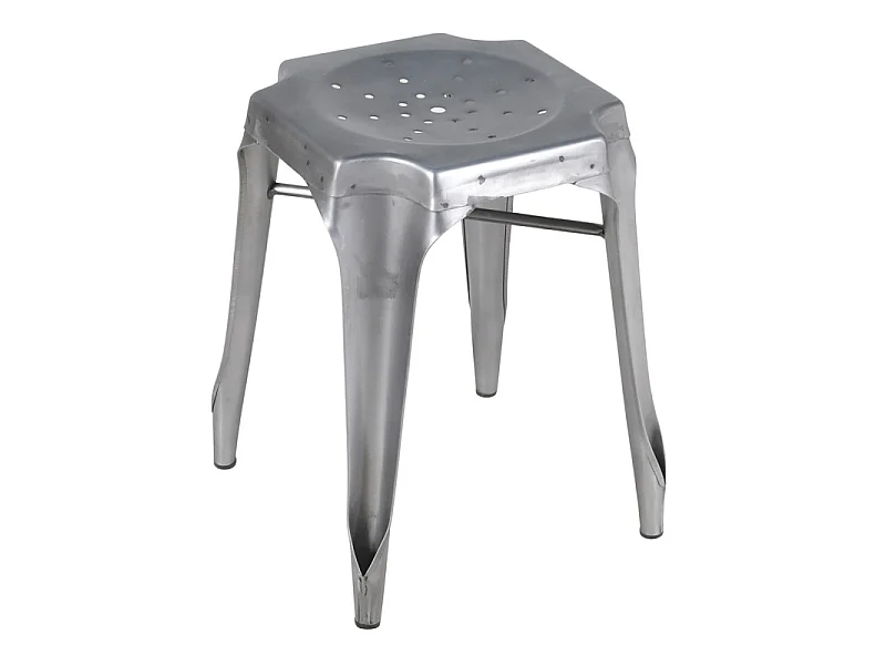 Lot 4 tabourets vintage empilables en métal gris argenté - METALICA