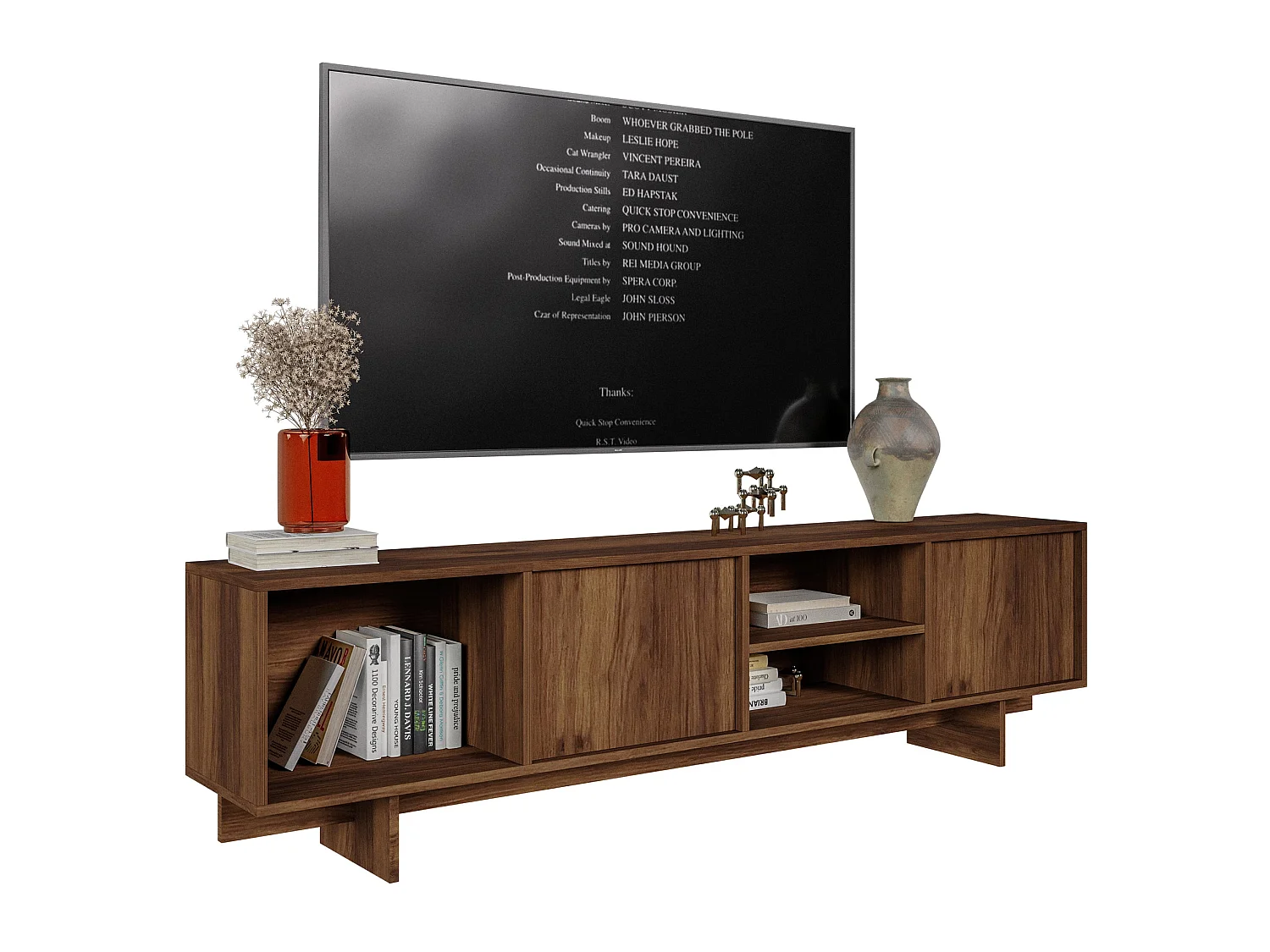 Meuble TV avec 2 portes et 3 niches - 200 cm - noyer warmia - SANVA