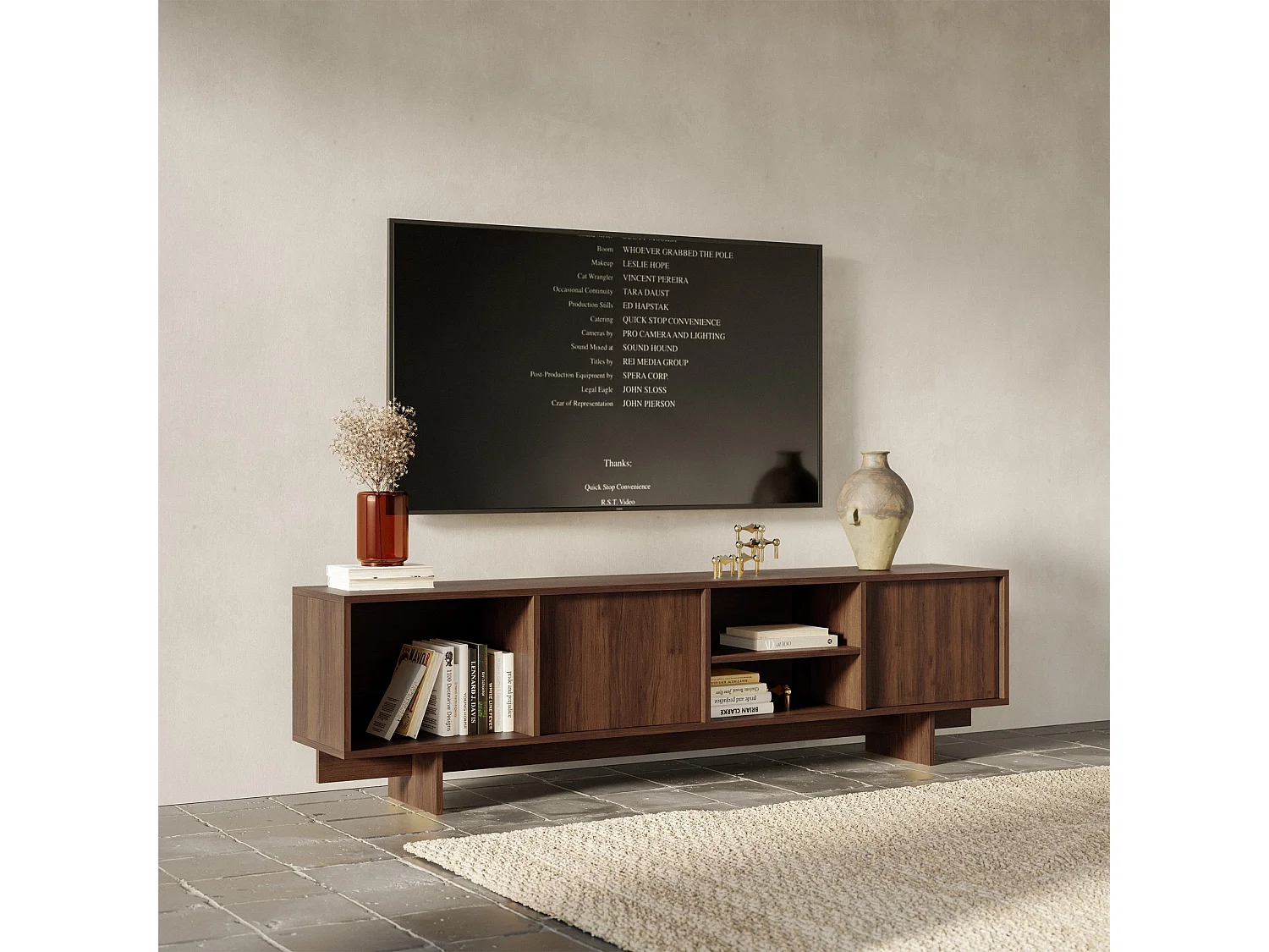 Meuble TV avec 2 portes et 3 niches - 200 cm - noyer warmia - SANVA