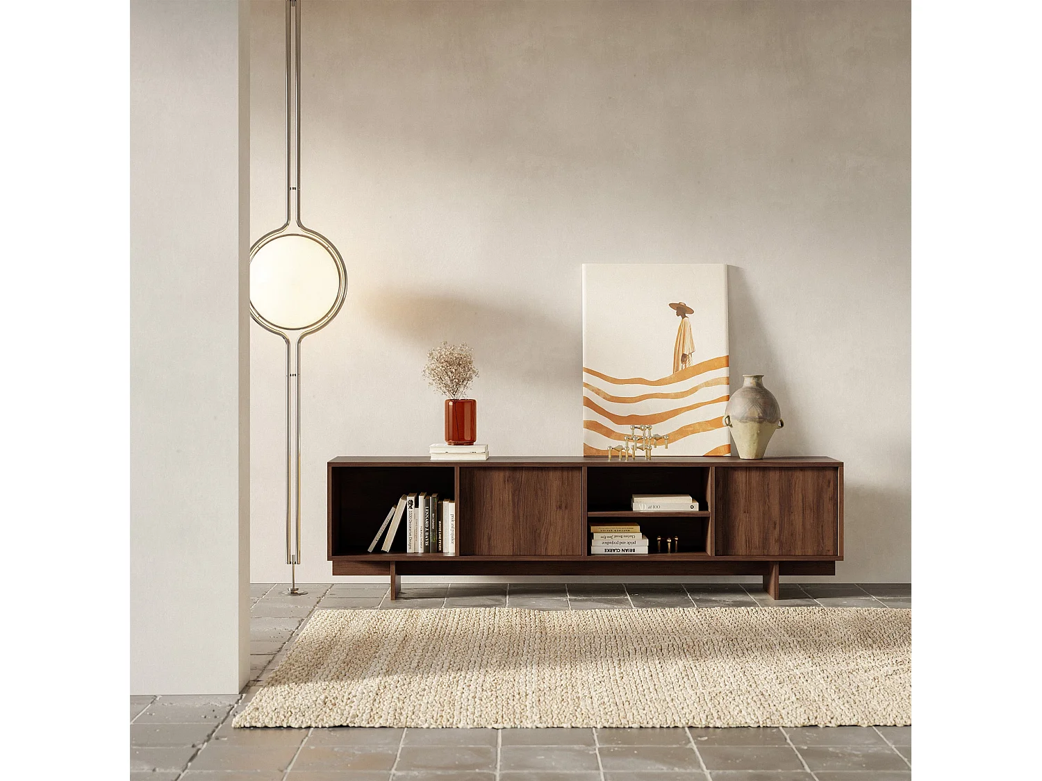 Meuble TV avec 2 portes et 3 niches - 200 cm - noyer warmia - SANVA