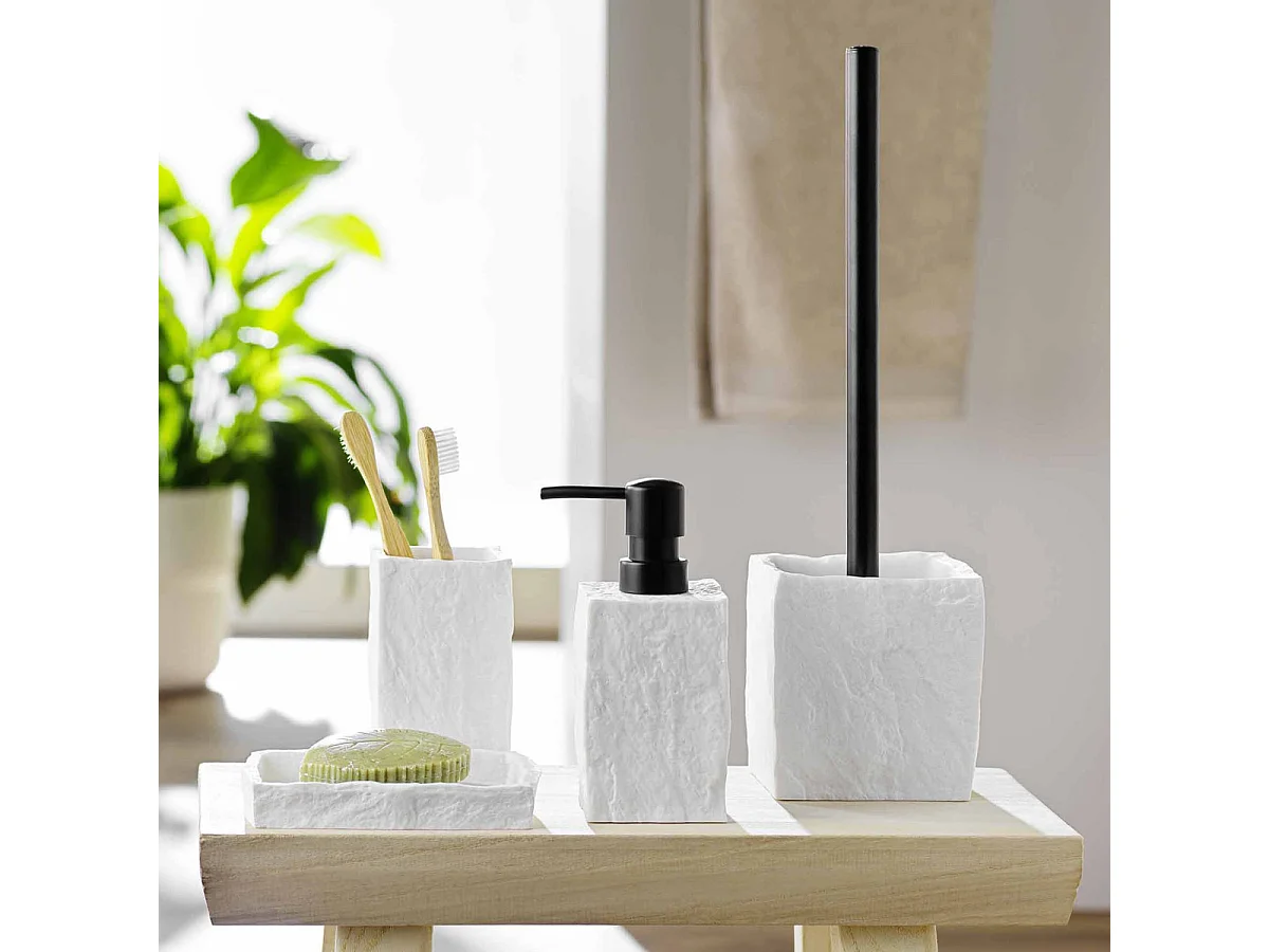 Distributeur de Savon Effet Minéral "Stony" 16cm Blanc