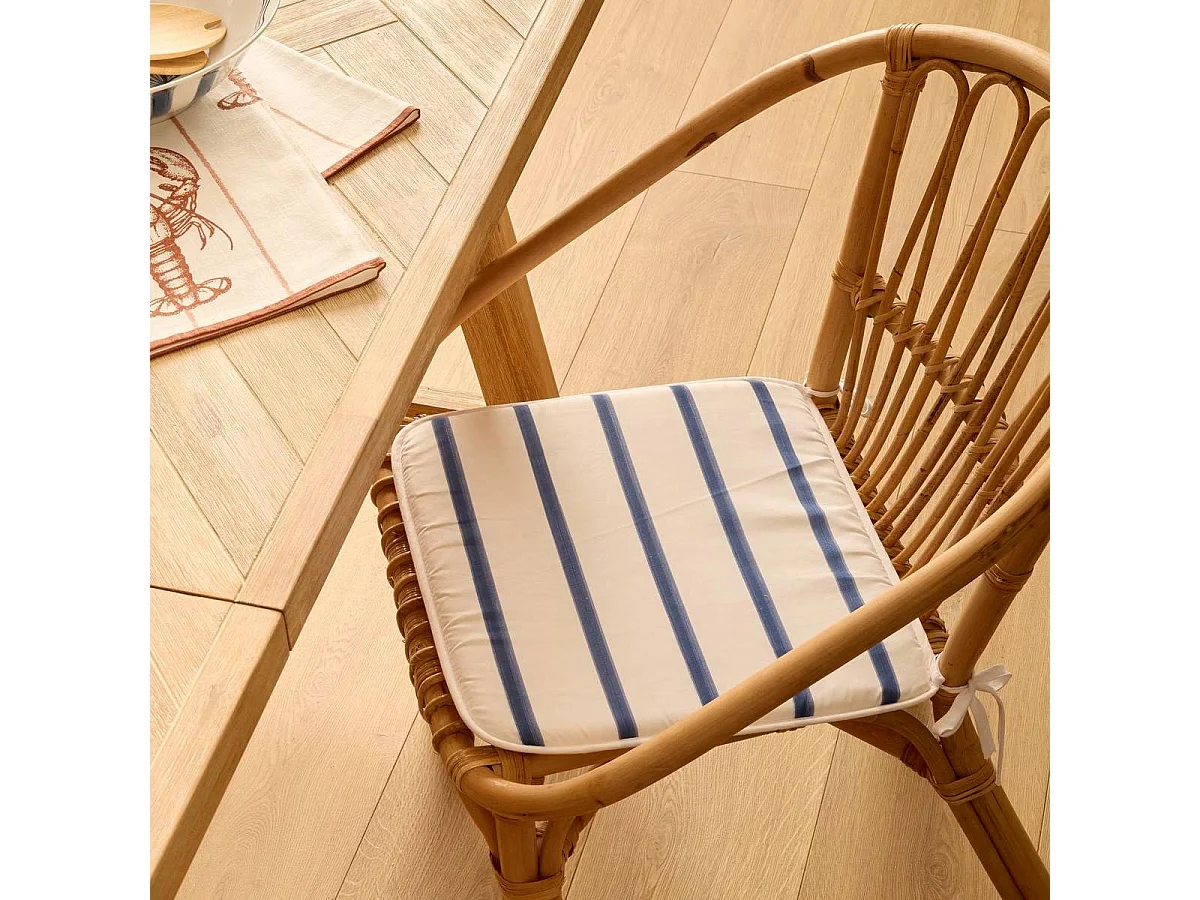 Galette de Chaise à Rayures "Océania" 39x39cm Blanc