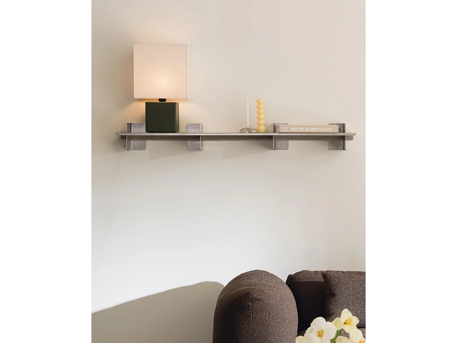 Zam tafellamp - moderne geometrische lamp met houten basis en stoffen kap