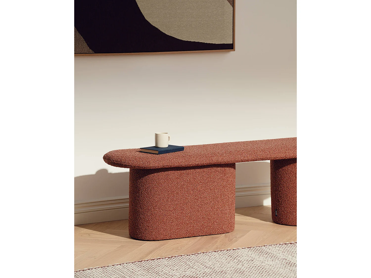noo.ma Rull bank - moderne stoffen zitbank 130 cm, 39,6 cm hoog, 36 cm diep, gemaakt in Polen.