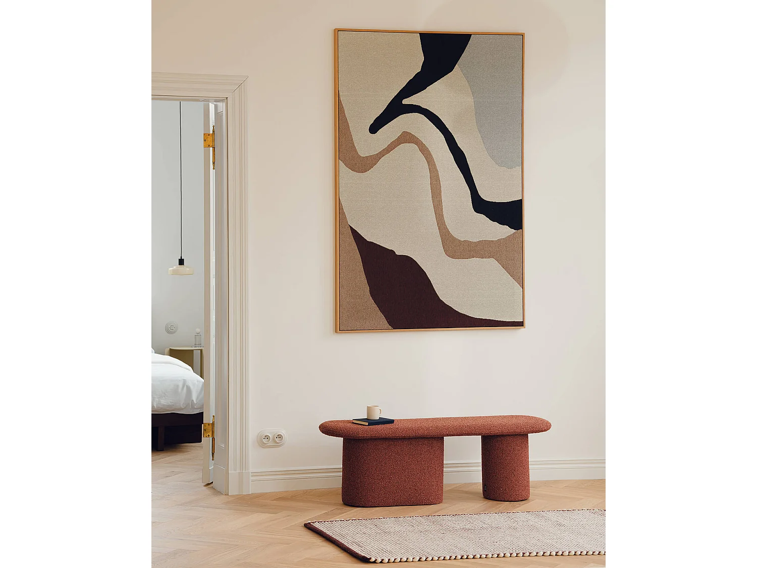 noo.ma Rull bank - moderne stoffen zitbank 130 cm, 39,6 cm hoog, 36 cm diep, gemaakt in Polen.