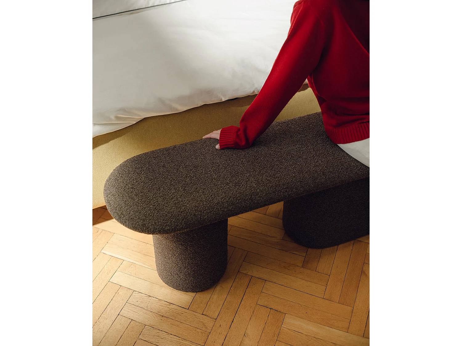 noo.ma Rull bank - moderne stoffen zitbank 130 cm, 39,6 cm hoog, 36 cm diep, gemaakt in Polen.