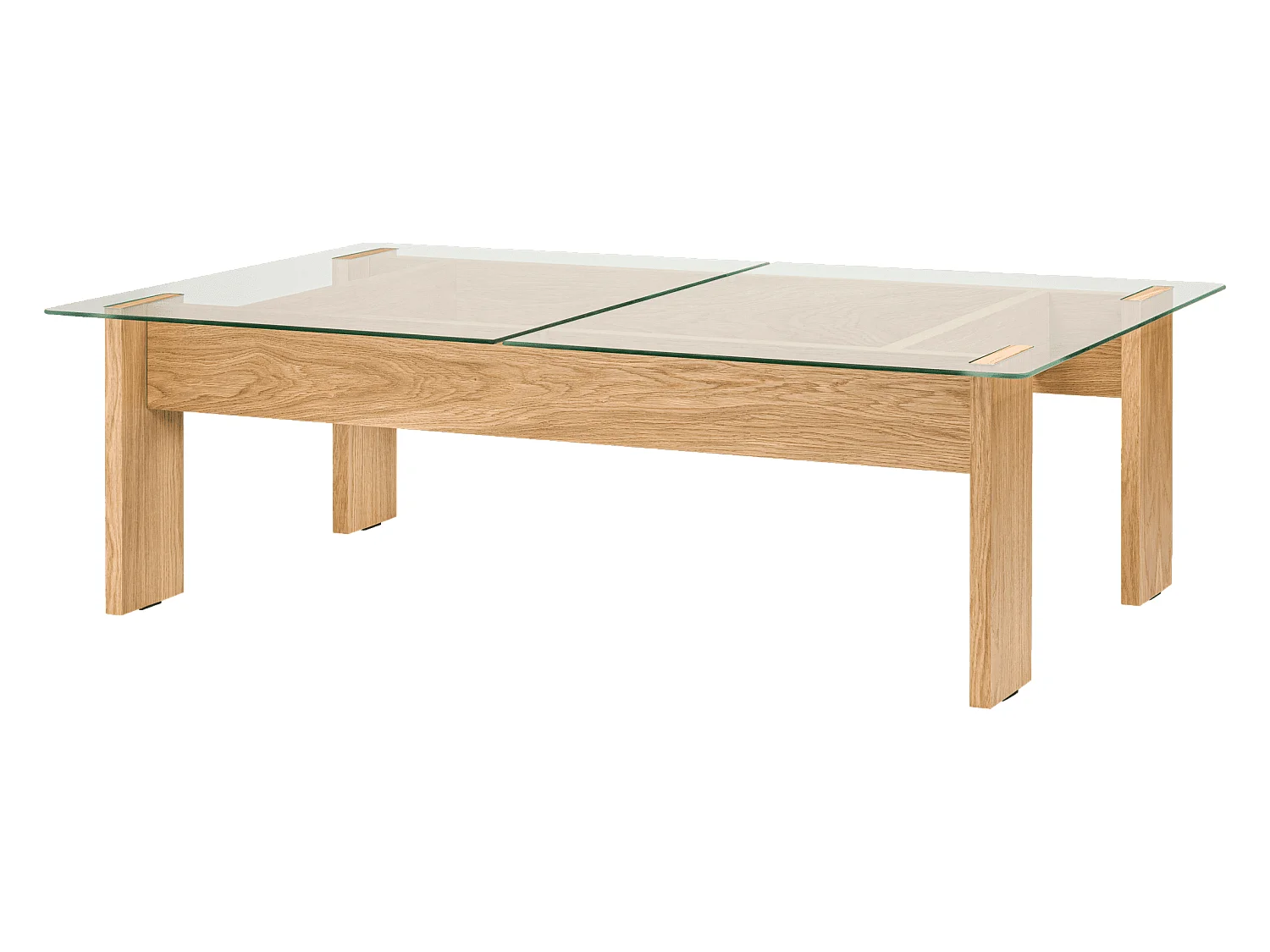 Table basse Naiko - plateau en verre, structure chêne, design minimaliste et intemporel