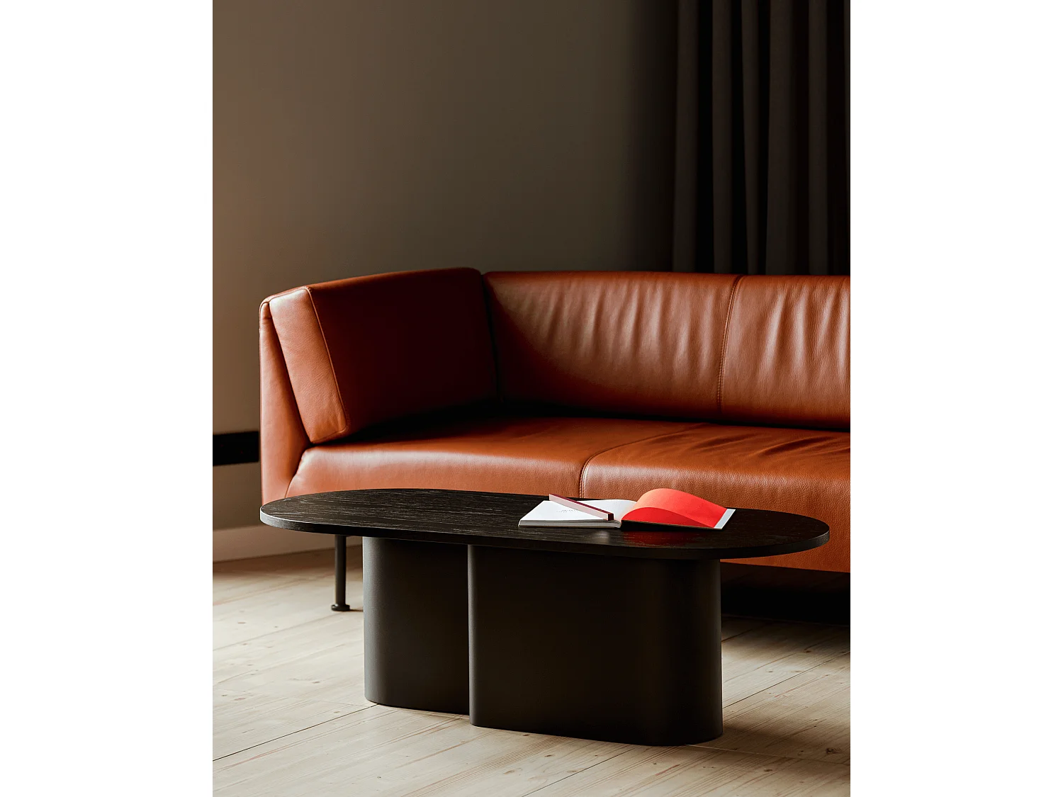 Looi ovale salontafel bordeaux eikenfineer staal 115x50 cm
