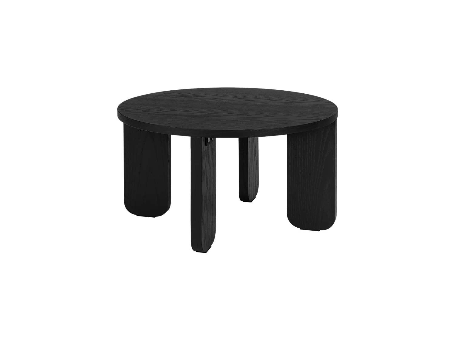 Table basse Kuvu petite - plateau rond en placage mat, pieds en bois arrondis