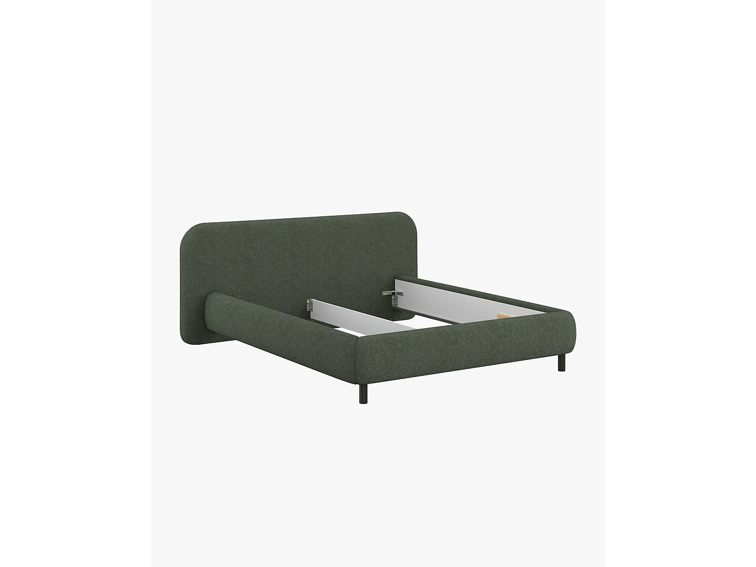 noo.ma tweepersoons bed bouclé thyme green - laag frame, optionele opbergruimte