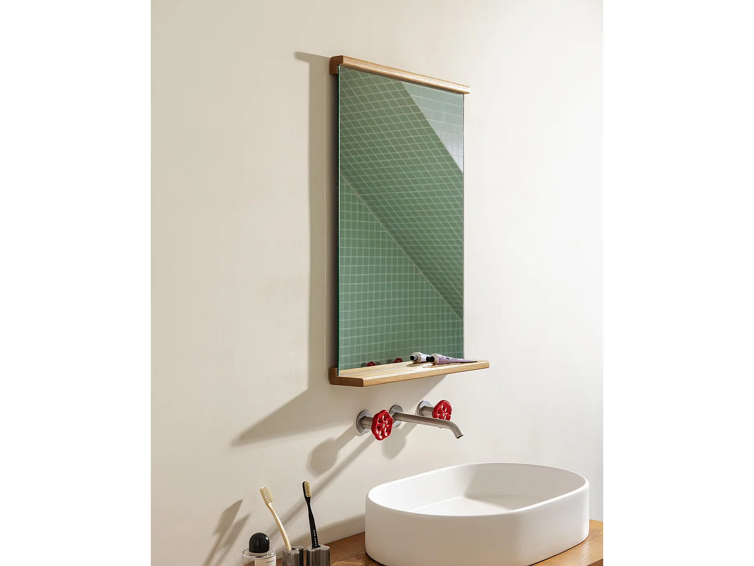 noo.ma geometrische minimalistische spiegel 50x75 cm, eiken houten frame, twee‑kleurig