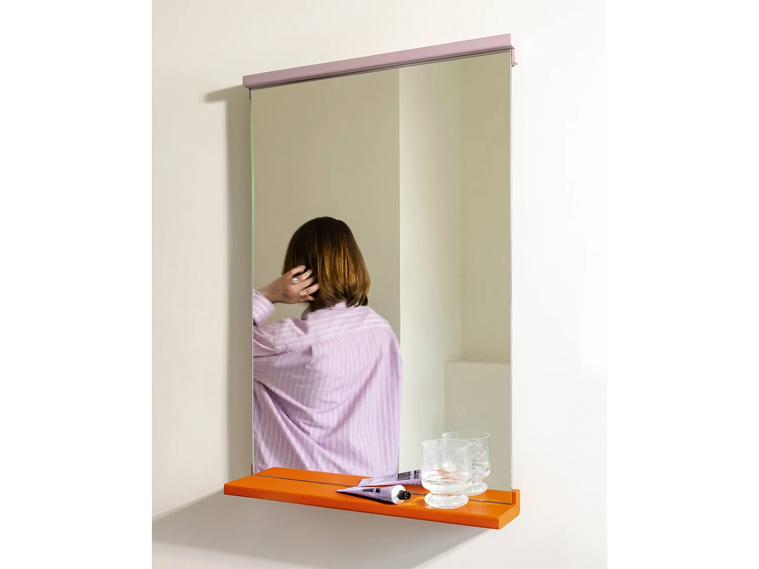 noo.ma geometrische minimalistische spiegel 50x75 cm, eiken houten frame, twee‑kleurig