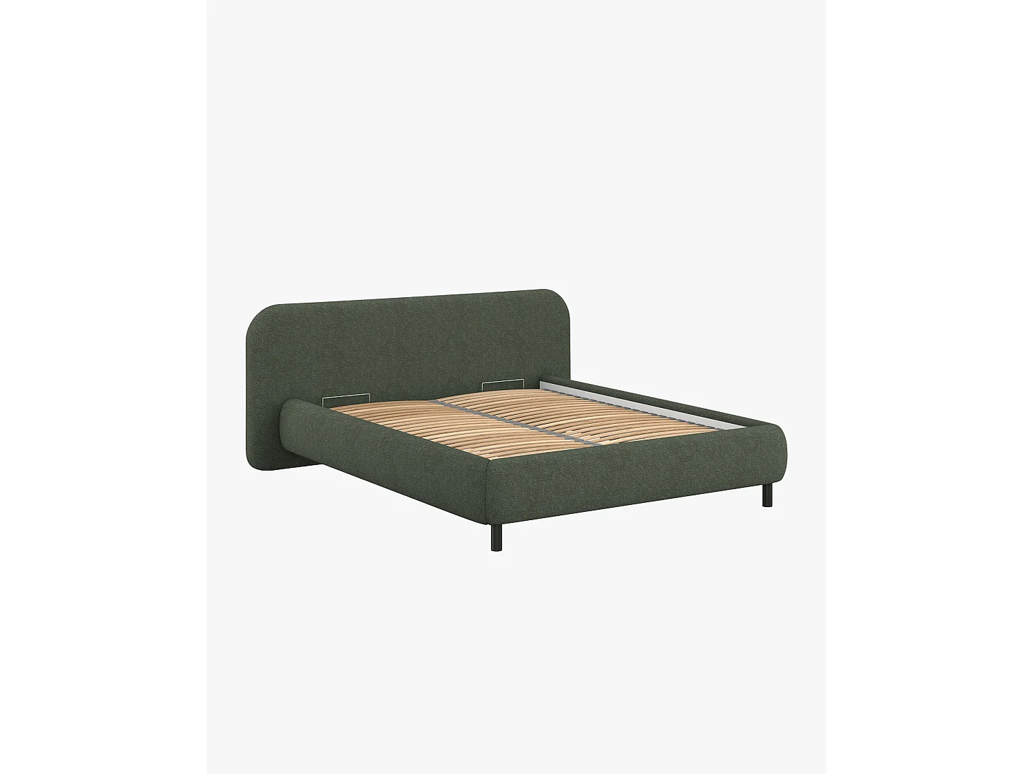 Lit adulte rembourré noo.ma Thyme Green, finition bouclé, avec coffre de rangement