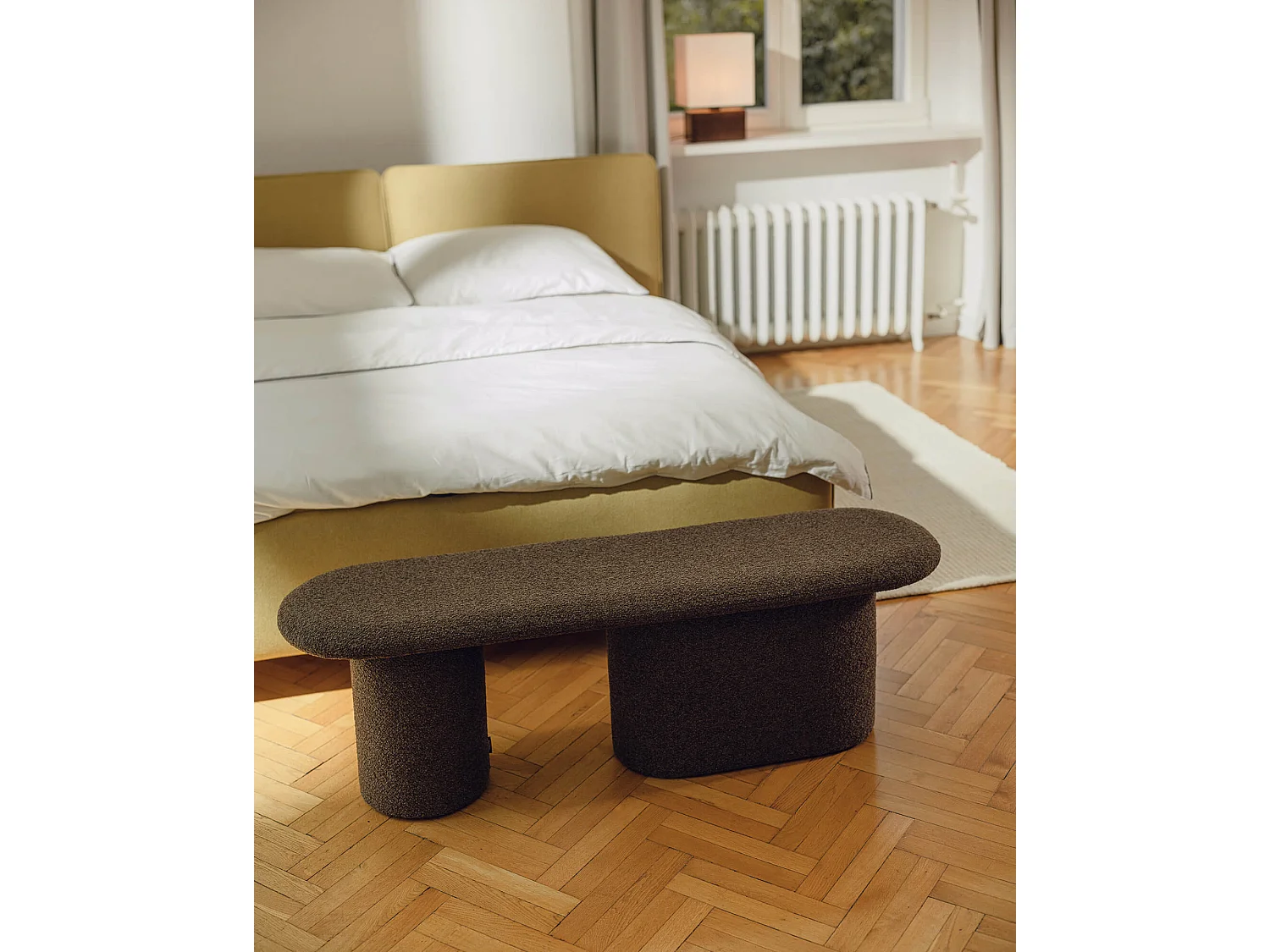 Rull Bank - gepolsterte Wolloptik, 130 x 36 x 39,6 cm