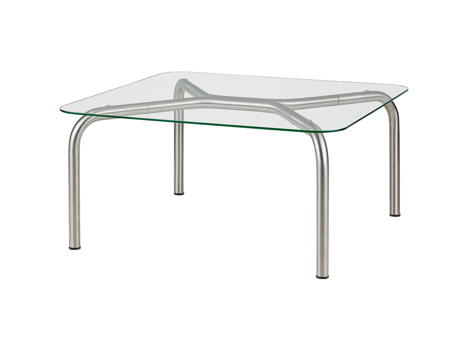 Table basse industrielle noo.ma 80x80 cm plateau verre pieds acier brossé