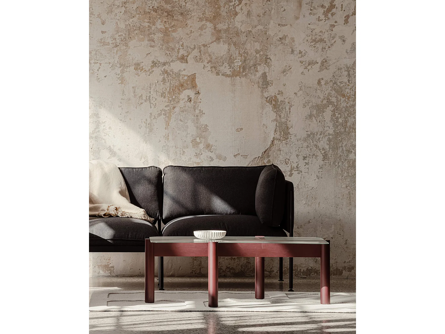 Kob Salontafel - textuurglas blad, massief houten poten, 105x55x40,5 cm