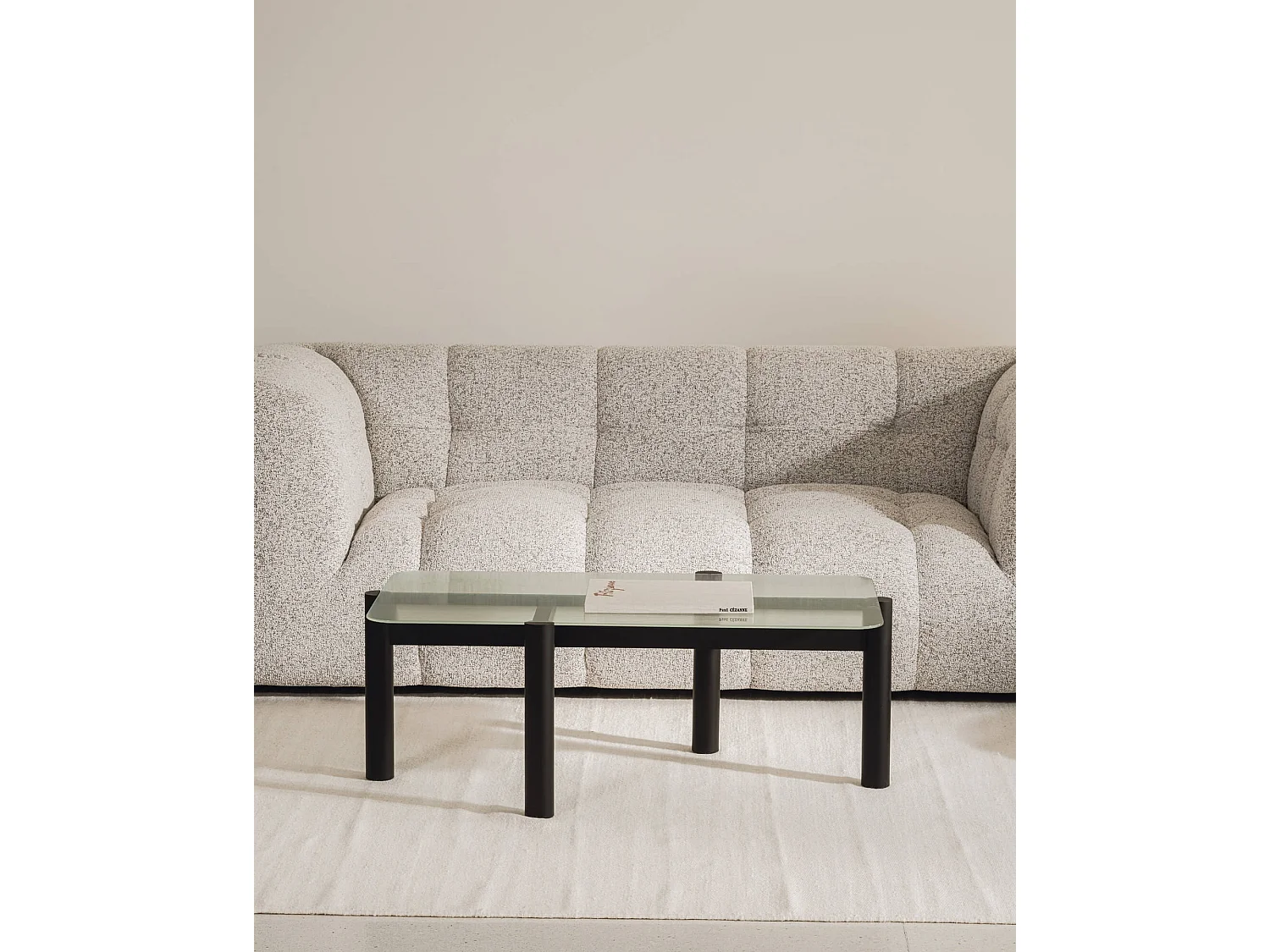 Kob Salontafel - textuurglas blad, massief houten poten, 105x55x40,5 cm