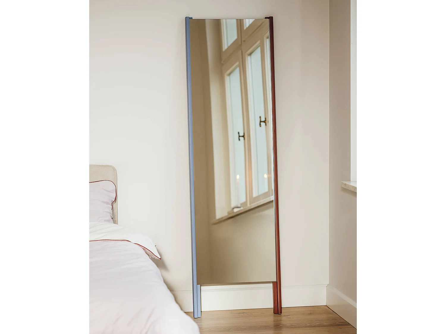 Miroir mural Lun - cadre bicolore ou chêne, 166 x 49 x 4 cm