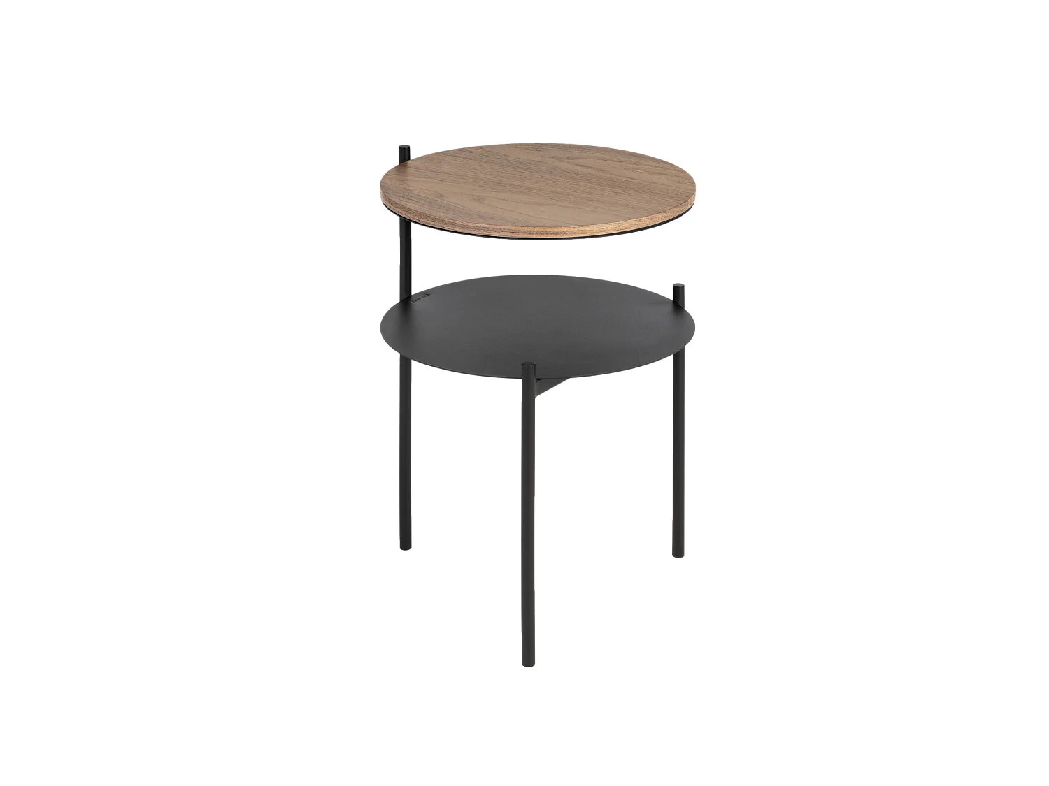 Table de chevet ronde Tu - plateau plaqué noyer, tablette inférieure, style moderne