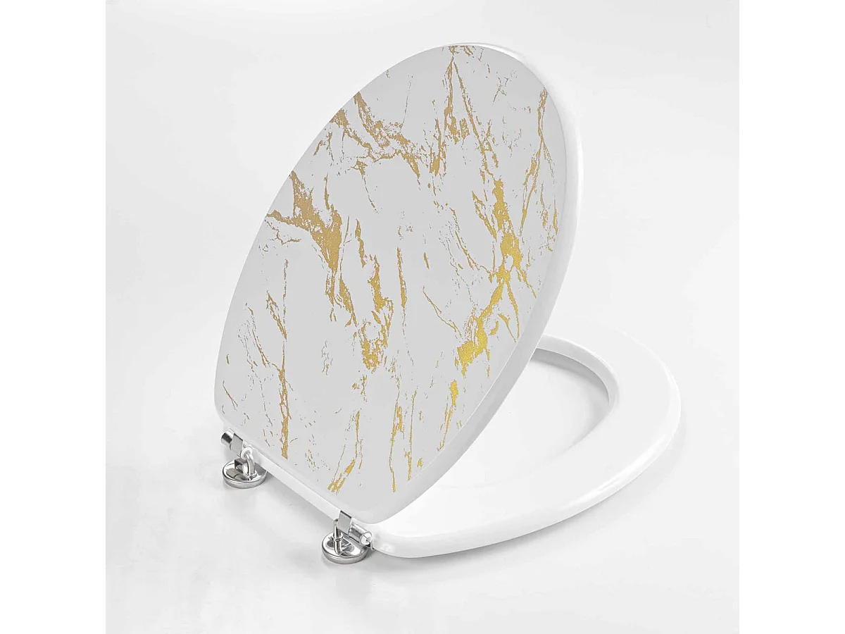 Abattant WC Imprimé "Aquamarbre" 47cm Blanc & Or