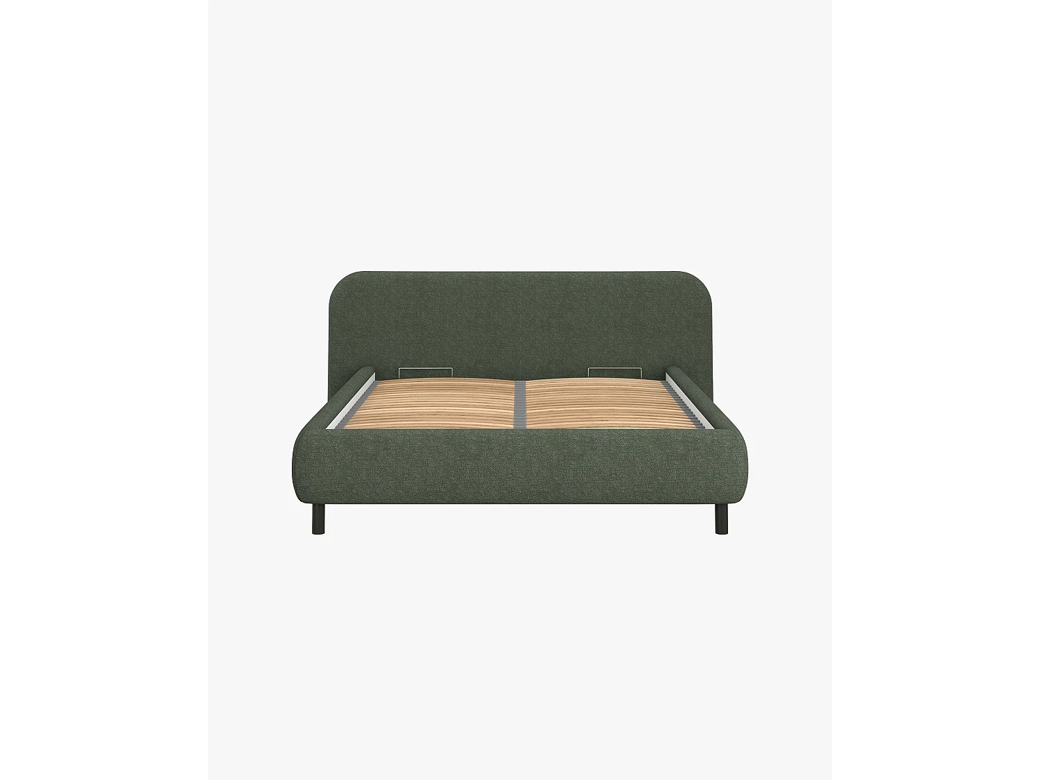 Lit adulte rembourré noo.ma Thyme Green, finition bouclé, avec coffre de rangement