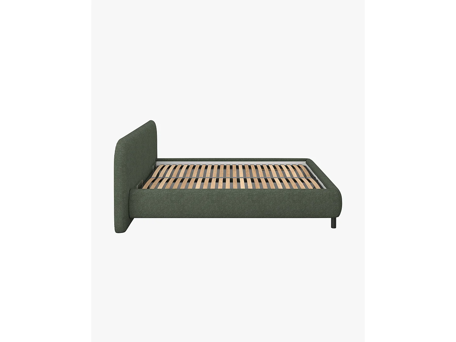Lit adulte rembourré noo.ma Thyme Green, finition bouclé, avec coffre de rangement