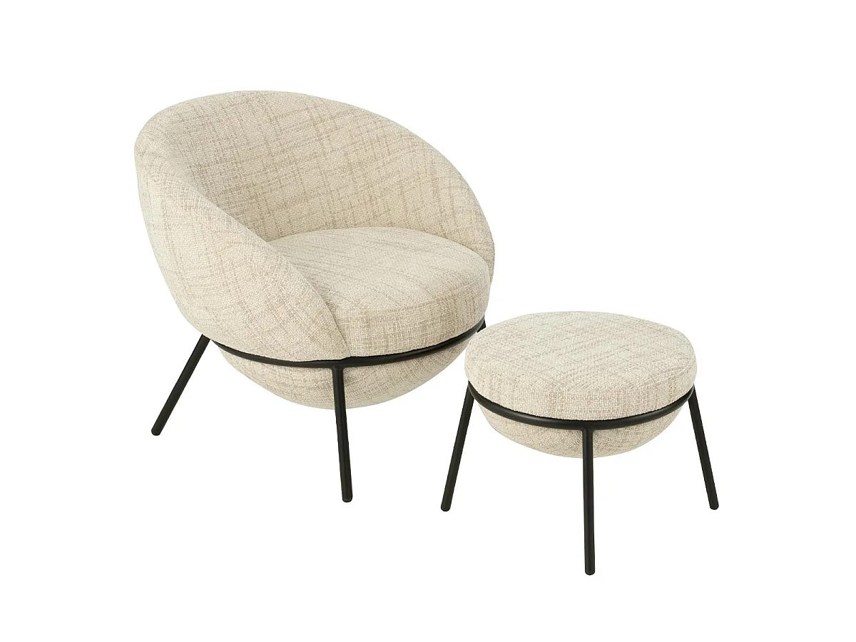 Fauteuil Design & Repose-Pieds "Elwood" 75cm Beige