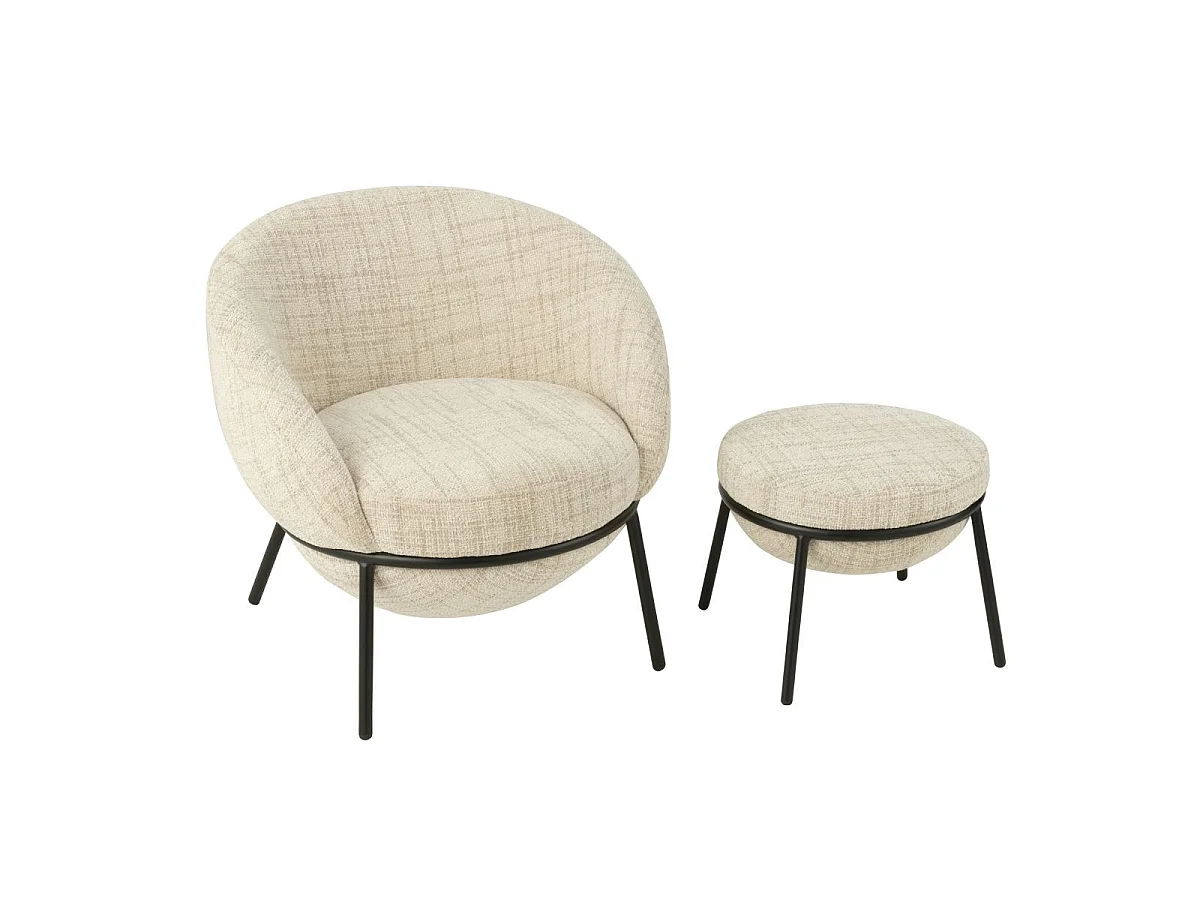Fauteuil Design & Repose-Pieds "Elwood" 75cm Beige