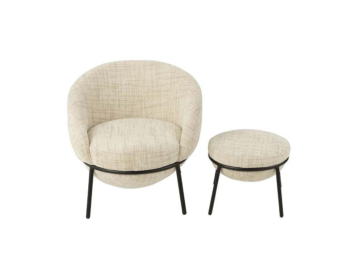 Fauteuil Design & Repose-Pieds "Elwood" 75cm Beige