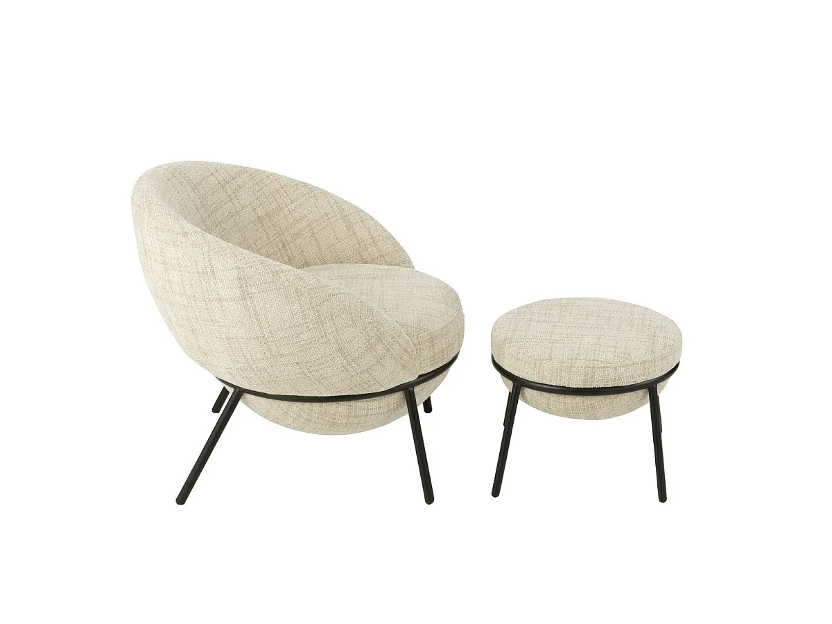 Fauteuil Design & Repose-Pieds "Elwood" 75cm Beige