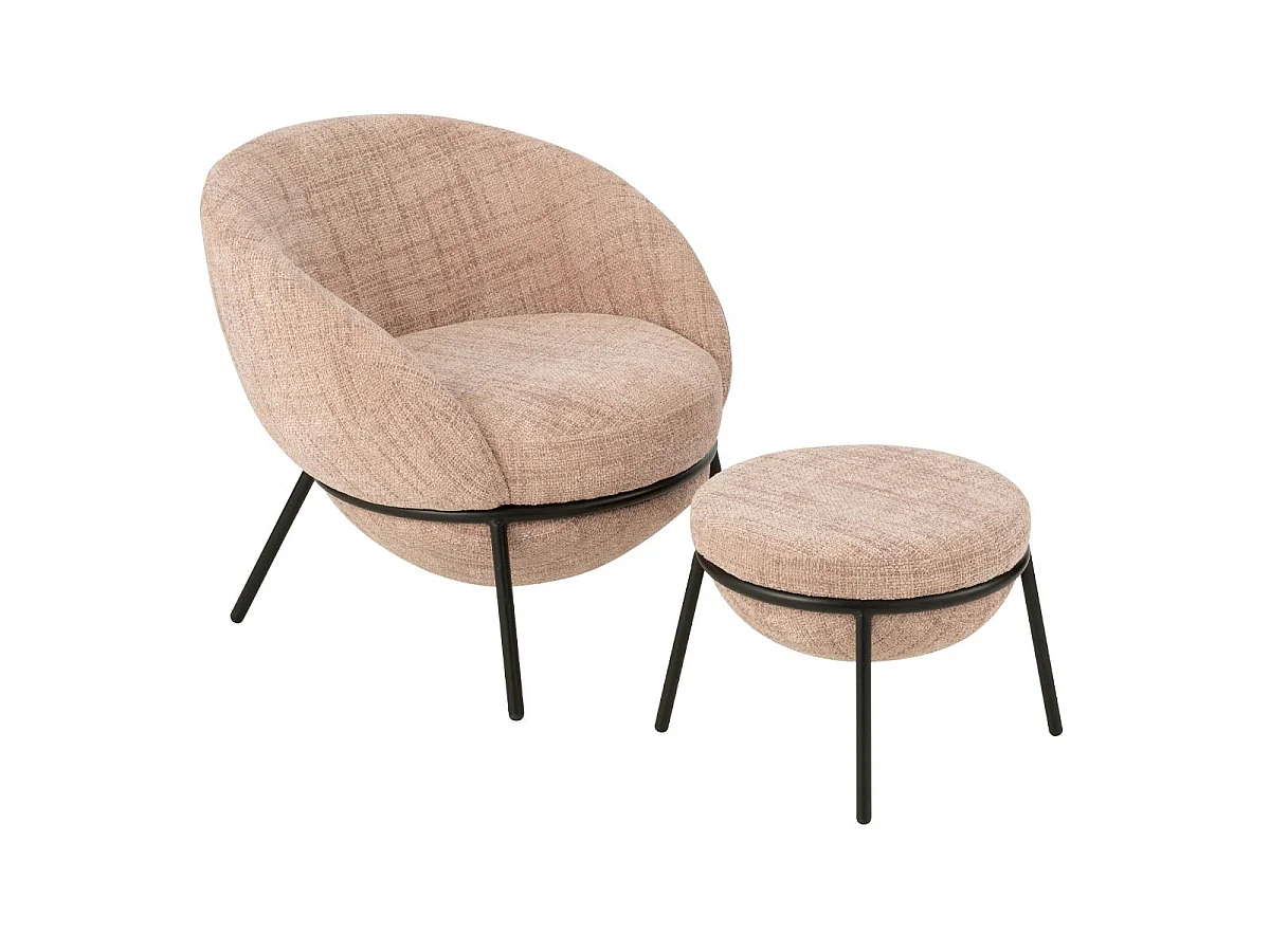 Fauteuil Design & Repose-Pieds "Elwood" 75cm Rose Clair