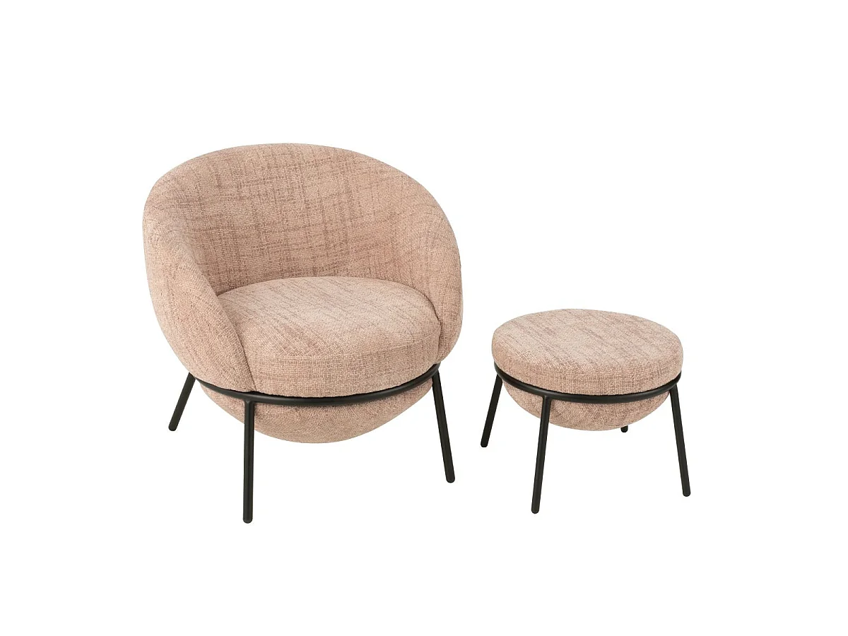 Fauteuil Design & Repose-Pieds "Elwood" 75cm Rose Clair