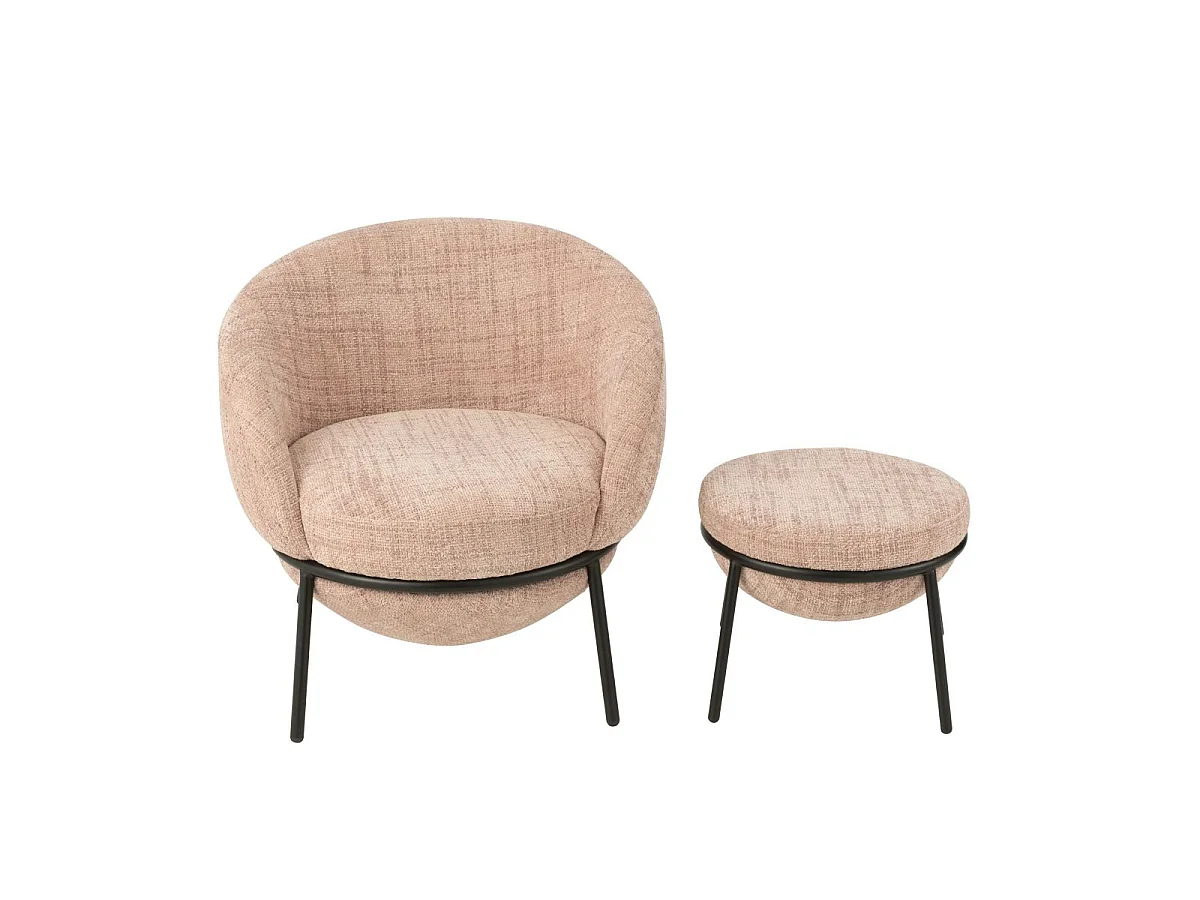 Fauteuil Design & Repose-Pieds "Elwood" 75cm Rose Clair