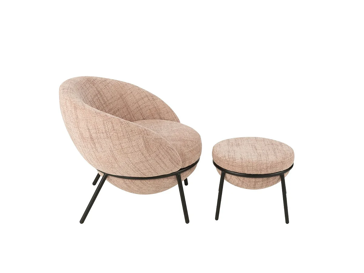 Fauteuil Design & Repose-Pieds "Elwood" 75cm Rose Clair