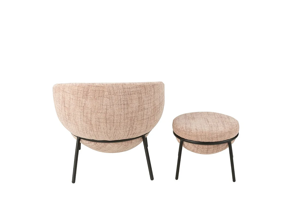 Fauteuil Design & Repose-Pieds "Elwood" 75cm Rose Clair