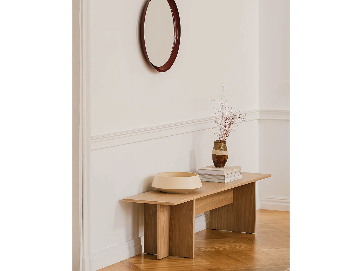 Banc Hett en placage de chêne, 170 cm - style minimaliste