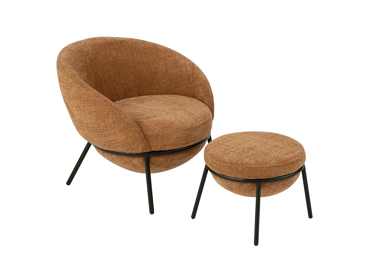 Fauteuil Design & Repose-Pieds "Elwood" 75cm Terracotta