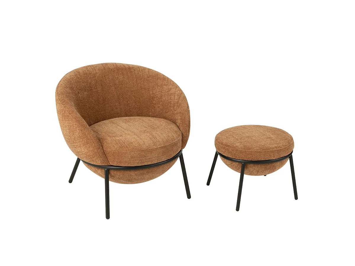 Fauteuil Design & Repose-Pieds "Elwood" 75cm Terracotta